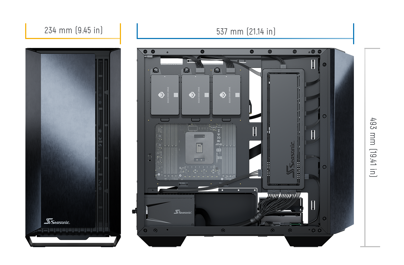 Seasonic Syncro Q704 Aluminum Case with Syncro DGC-750 750W PSU, showcasing its sleek design and ventilation features.